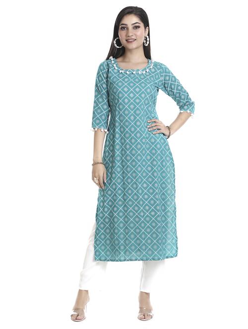 green printed straight kurta - 18254387 - Very Small Image - 1