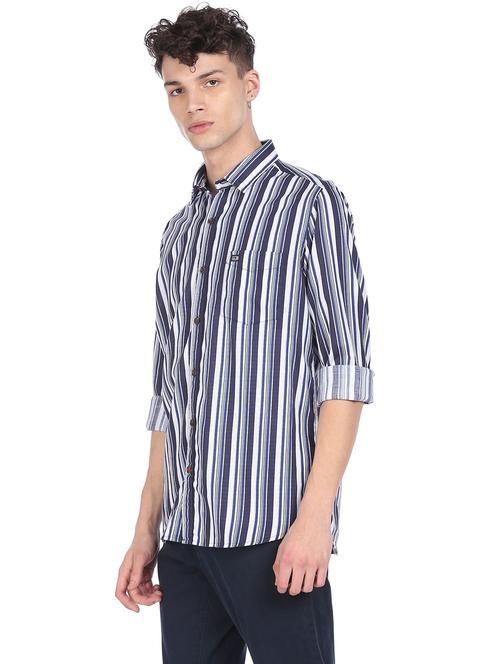 navy-blue striped casual shirt - 18254906 - Very Small Image - 1