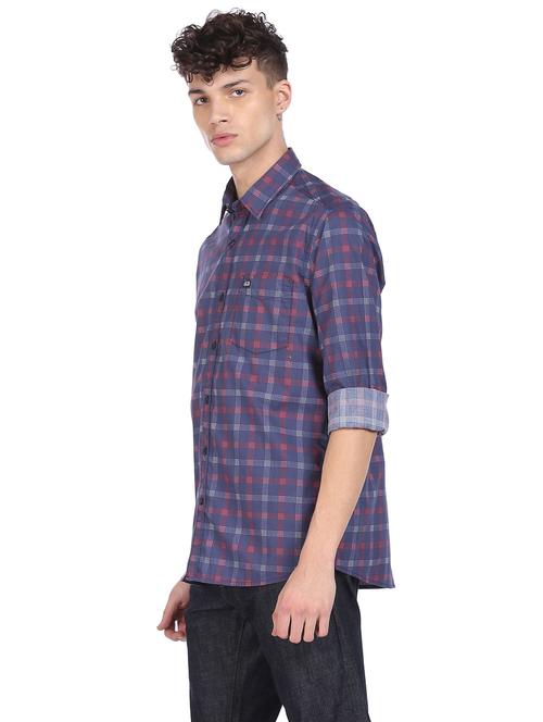 navy-blue checkered casual shirt - 18254911 - Very Small Image - 1