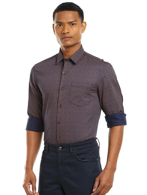 navy-blue printed casual shirt - 18255166 - Very Small Image - 1