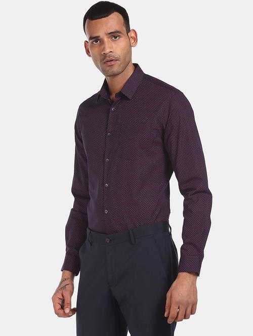 navy-blue printed casual shirt - 18255188 - Very Small Image - 1