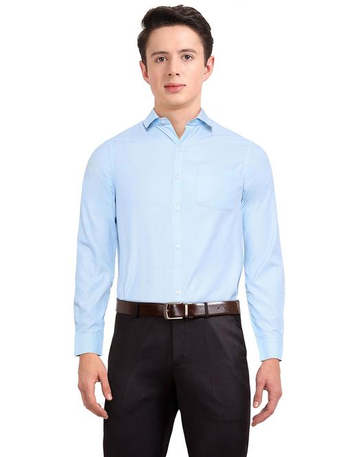 light-blue textured formal shirt - 18256103 - Very Small Image - 1