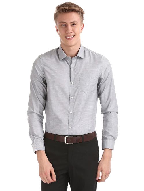 grey solid formal shirt - 18256123 - Very Small Image - 1