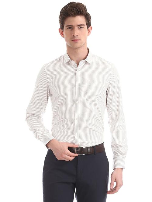 beige striped formal shirt - 18256135 - Very Small Image - 1