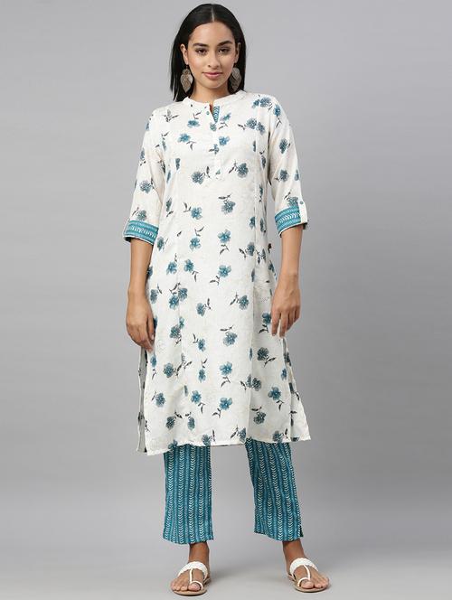 blue rayon kurta pant set - 18256196 - Very Small Image - 1