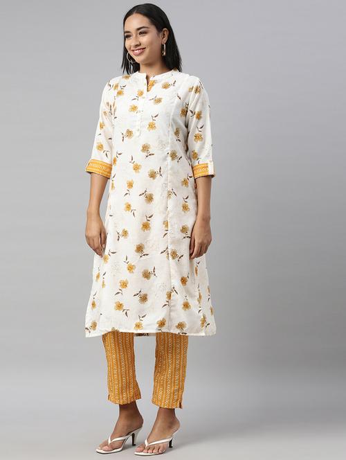 yellow rayon kurta pant set - 18256199 - Very Small Image - 1