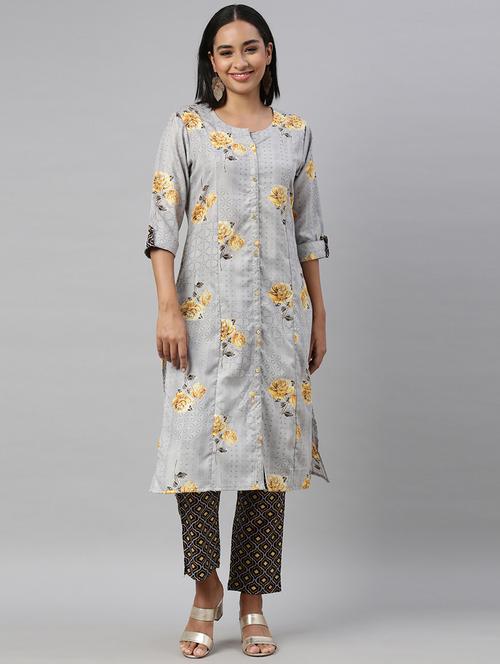 grey rayon kurta pant set - 18256207 - Very Small Image - 1