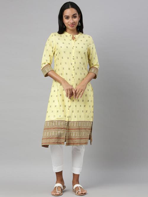 yellow printed straight kurta - 18256214 - Very Small Image - 1