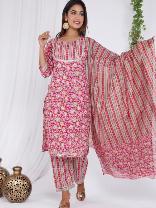 cotton straight kurta with pant and - 18256272 - Very Small Image - 1