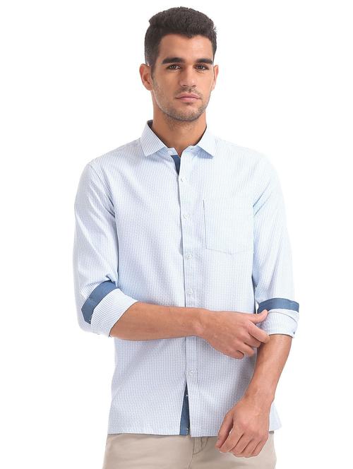 blue printed formal shirt - 18256456 - Very Small Image - 1