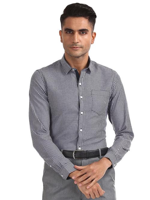 navy-blue printed formal shirt - 18256522 - Very Small Image - 1