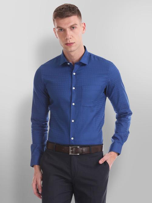 navy-blue chest-printed formal shirt - 18256583 - Very Small Image - 1