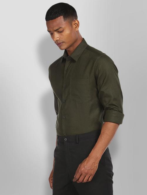 olive-green solid formal shirt - 18256705 - Very Small Image - 1