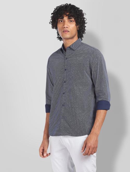 navy-blue printed formal shirt - 18256719 - Very Small Image - 1