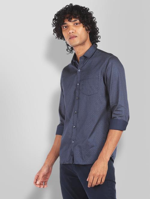 navy-blue printed formal shirt - 18256720 - Very Small Image - 1