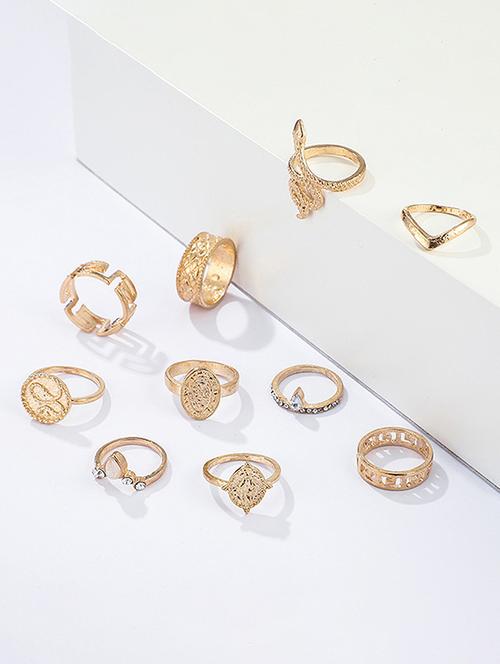 gold plated 10 pcs multi design ring set - 18257812 - Very Small Image - 1