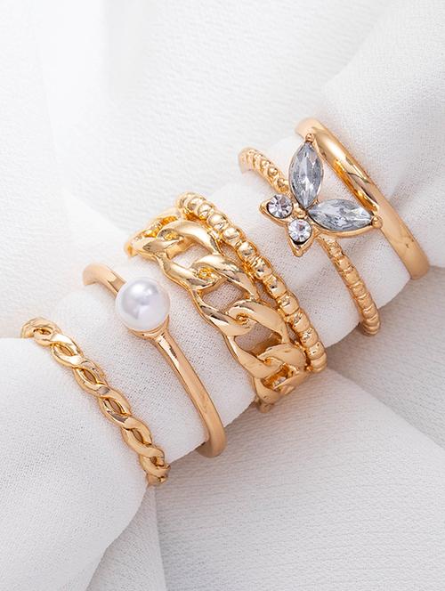 gold plated 5 piece pearl butterfly ring set - 18257819 - Very Small Image - 1