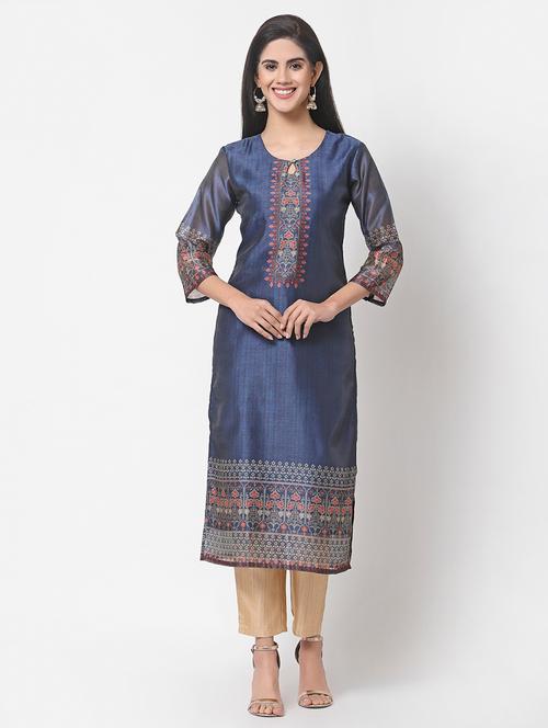v-neck printed straight kurta - 18257905 - Very Small Image - 1