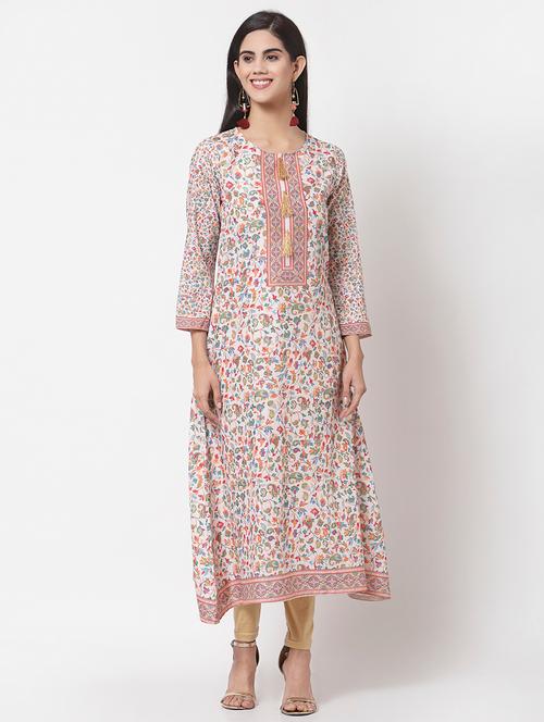 three-quarter sleeved printed a-line kurta - 18257907 - Very Small Image - 1