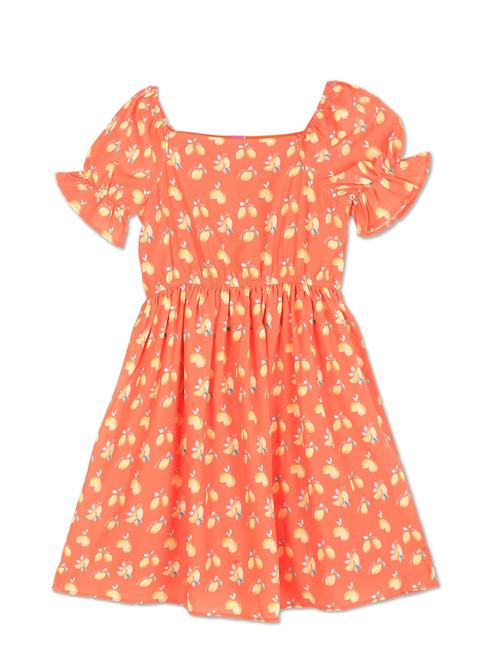 orange printed frock - 18259058 - Very Small Image - 1