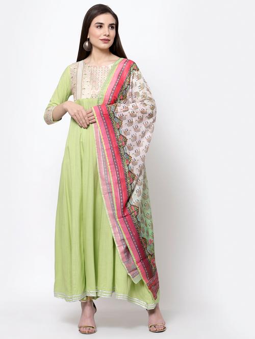 three-quarter sleeved printed anarkali kurta - 18259659 - Very Small Image - 1