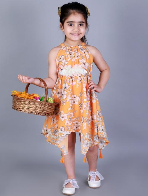 orange printed frock - 18259715 - Very Small Image - 1
