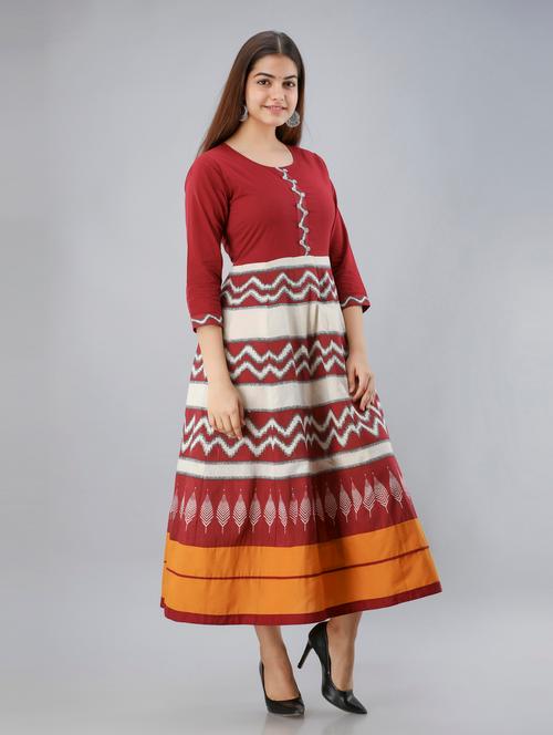 maroon chevron anarkali kurta - 18259838 - Very Small Image - 1