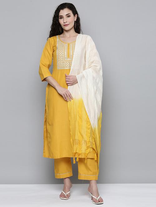 yellow silk kurta pant set - 18259888 - Very Small Image - 1