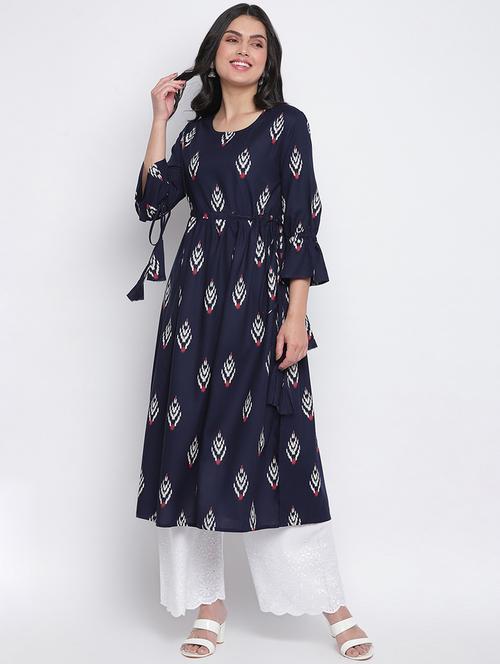 navy cotton anarkali kurta - 18260367 - Very Small Image - 1