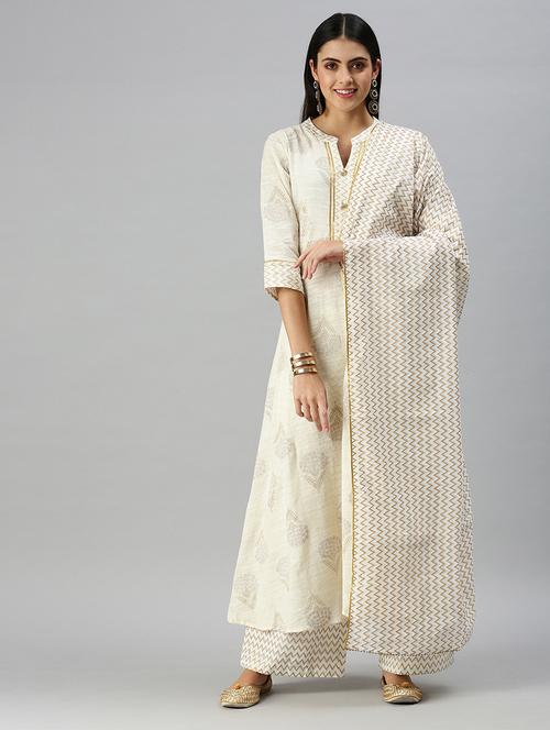 cream cotton blend kurta palazzo set - 18260911 - Very Small Image - 1