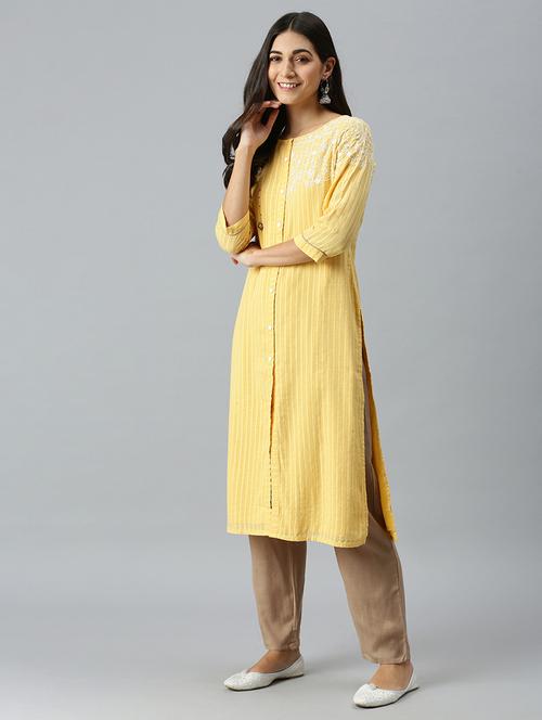 yellow cotton blend kurta pant set - 18260936 - Very Small Image - 1