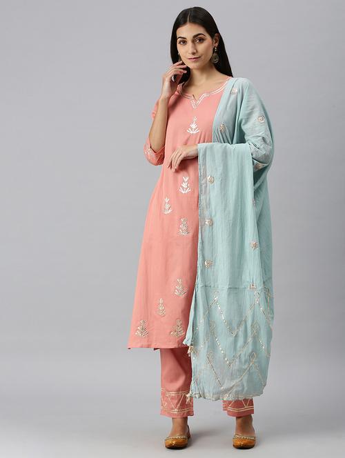 peach cotton blend kurta pant set - 18260944 - Very Small Image - 1