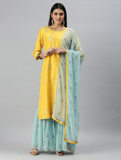 yellow silk kurta sharara set - 18260958 - Very Small Image - 1