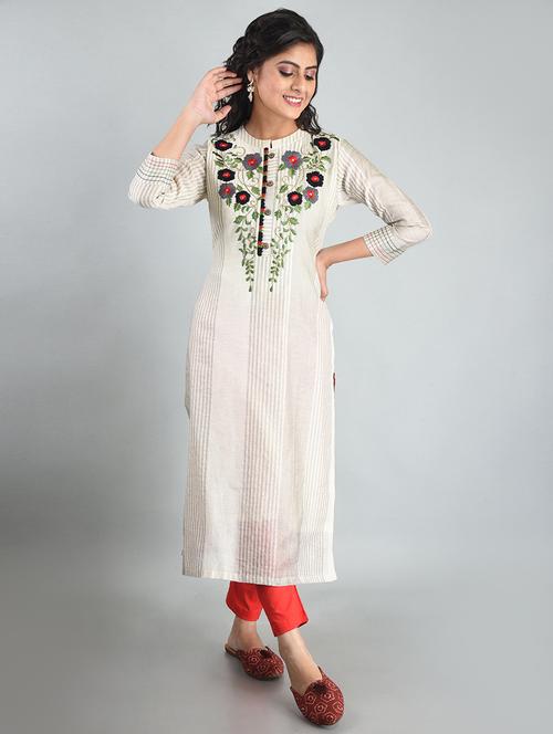 white striped straight kurta - 18261061 - Very Small Image - 1