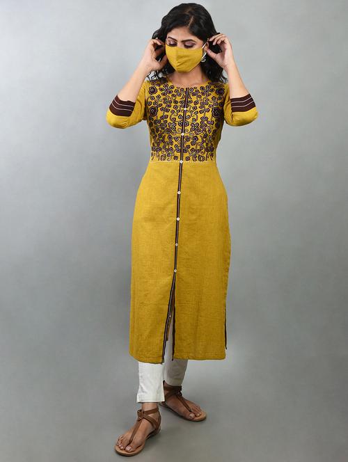 yellow solid straight kurta - 18261069 - Very Small Image - 1