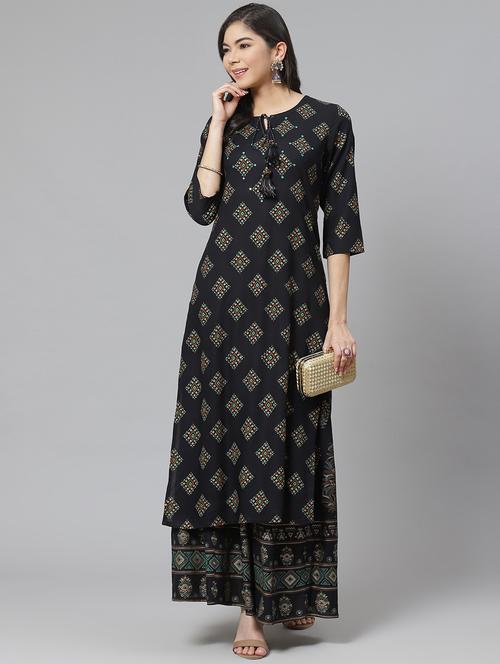 navy rayon kurta palazzo set - 18261083 - Very Small Image - 1