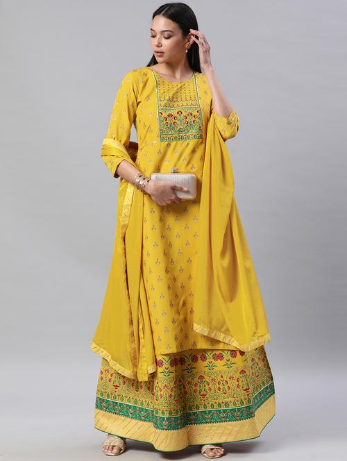 yellow rayon kurta skirt set - 18261452 - Very Small Image - 1