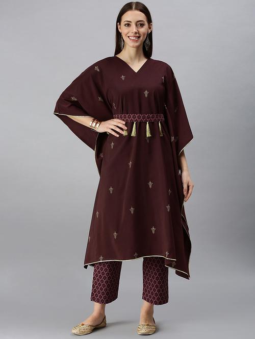 burgundy crepe kaftan set - 18261627 - Very Small Image - 1