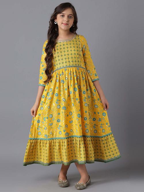 yellow printed a-line kurta - 18261830 - Very Small Image - 1