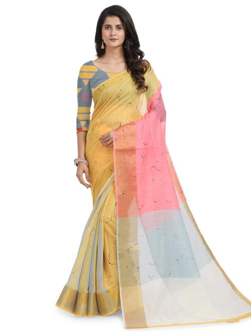 yellow chanderi saree with blouse - 18263195 - Very Small Image - 1