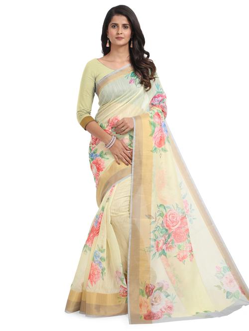 yellow chanderi saree with blouse - 18263205 - Very Small Image - 1