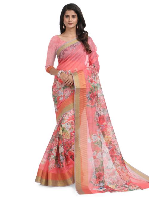 pink chanderi saree with blouse - 18263218 - Very Small Image - 1