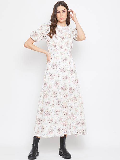 puff sleeved floral fit & flare dress - 18263361 - Very Small Image - 1