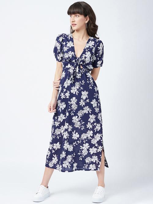 v-neck floral fit & flare dress - 18263375 - Very Small Image - 1