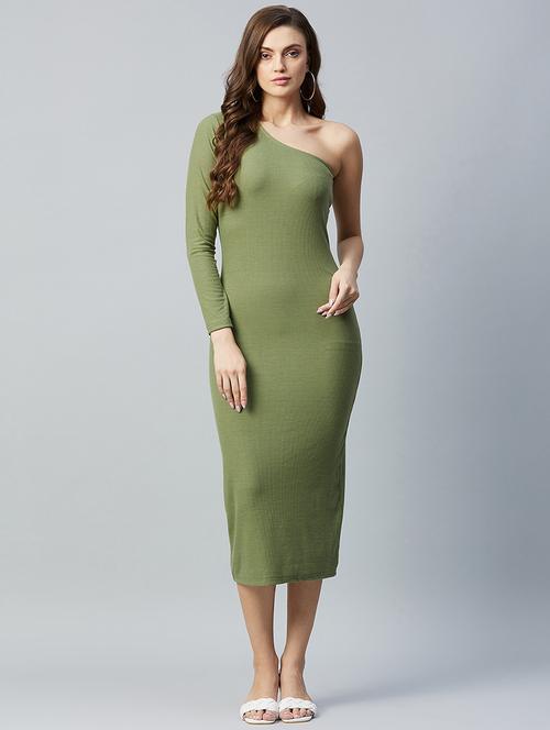 asymmetric neck solid bodycon dress - 18263390 - Very Small Image - 1