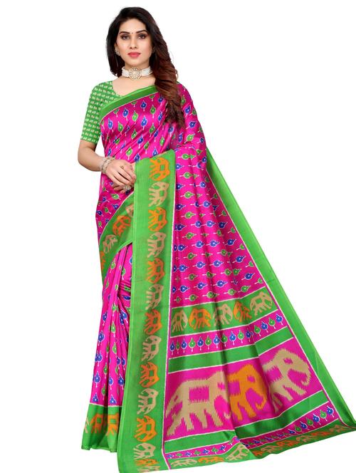 green art silk printed saree with blouse - 18264312 - Very Small Image - 1