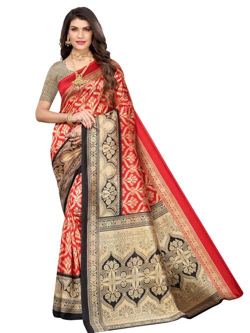 red art silk printed saree with blouse - 18264317 - Very Small Image - 1