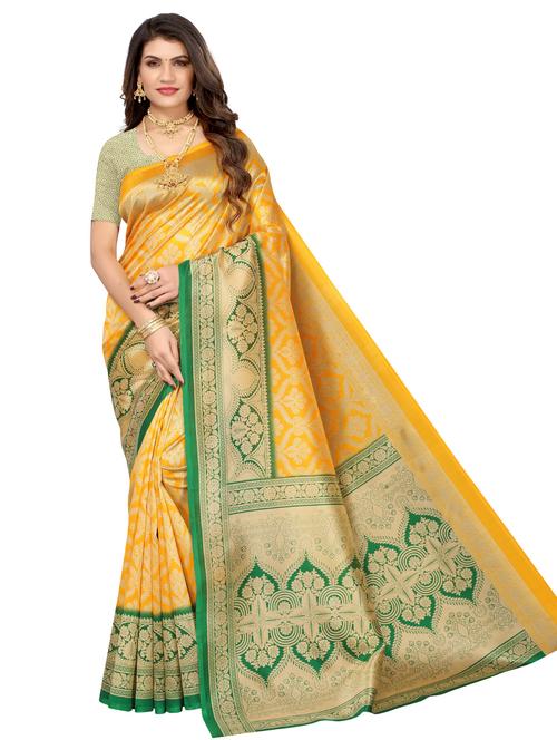 yellow art silk printed saree with blouse - 18264320 - Very Small Image - 1