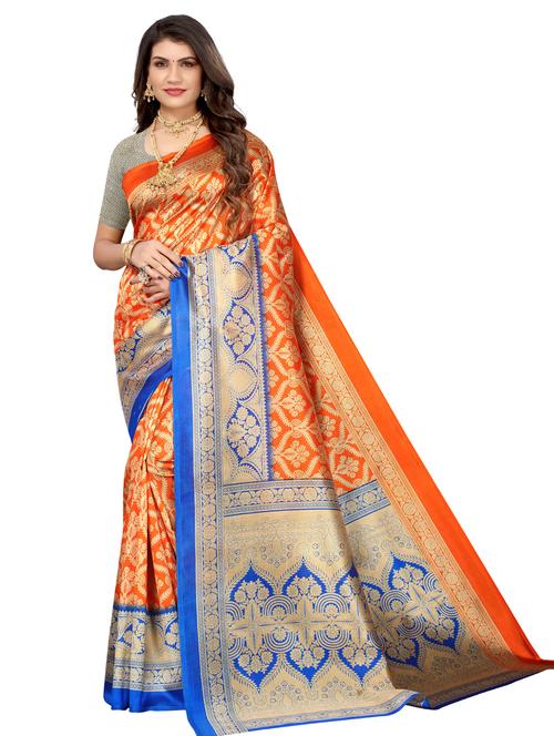 orange art silk printed saree with blouse - 18264322 - Very Small Image - 1