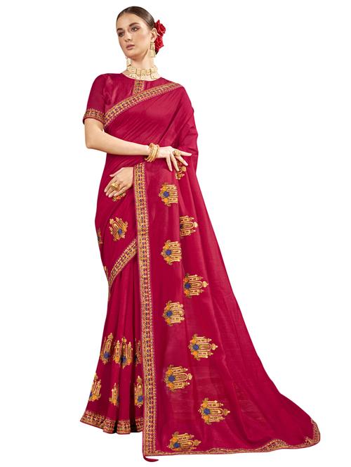 pink chanderi embroidered saree with blouse - 18264523 - Very Small Image - 1